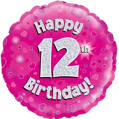 Foil Balloon 45cm Pink Holo Happy Birthday #12