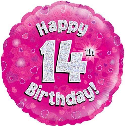 Foil Balloon 45cm Pink Holo Happy Birthday #14
