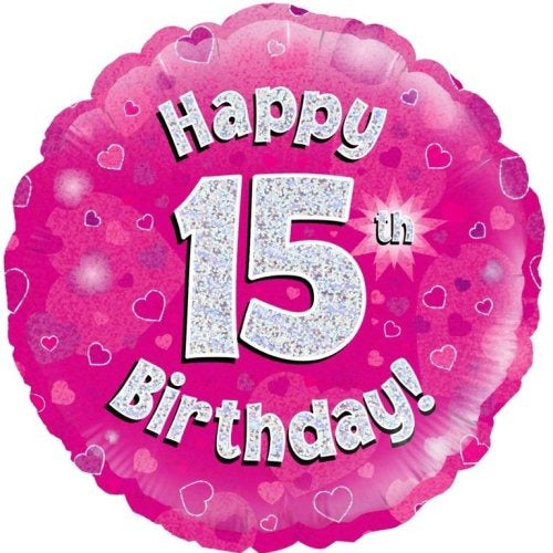 Foil Balloon 45cm Pink Holo Happy Birthday #15