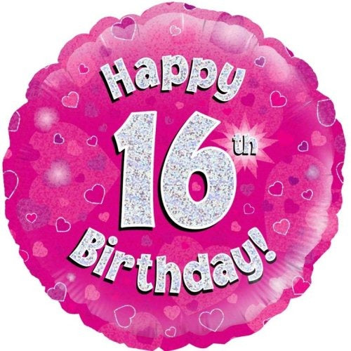 Foil Balloon 45cm Pink Holo Happy Birthday #16