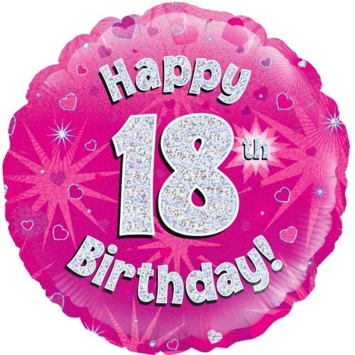 Foil Balloon 45cm Pink Holo Happy Birthday #18