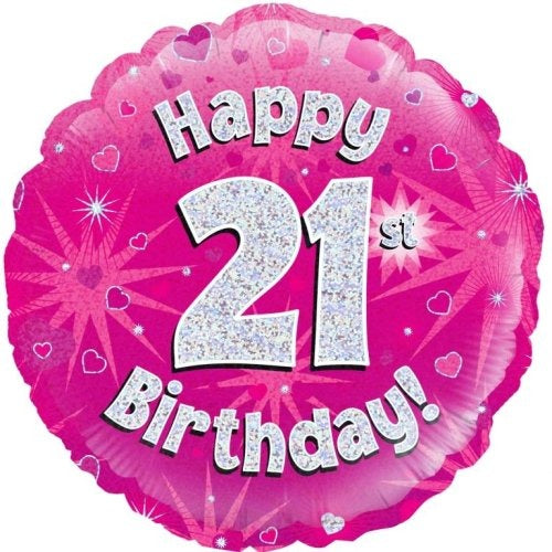 Foil Balloon 45cm Pink Holo Happy Birthday #21