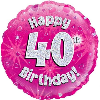 Foil Balloon 45cm Pink Holo Happy Birthday #40