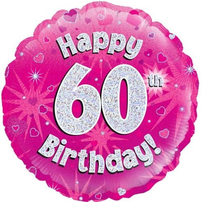 Foil Balloon 45cm Pink Holo Happy Birthday #60
