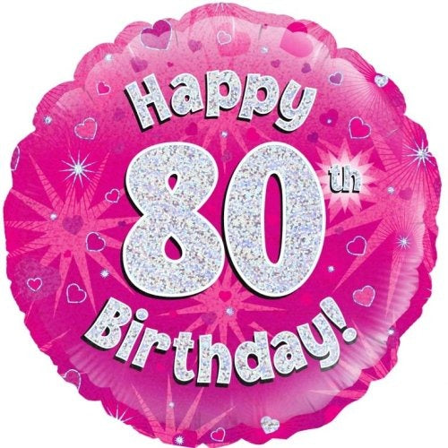 Foil Balloon 45cm Pink Holo Happy Birthday #80