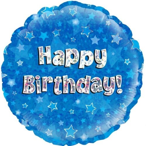 Foil Balloon 45cm Blue Holo Happy Birthday