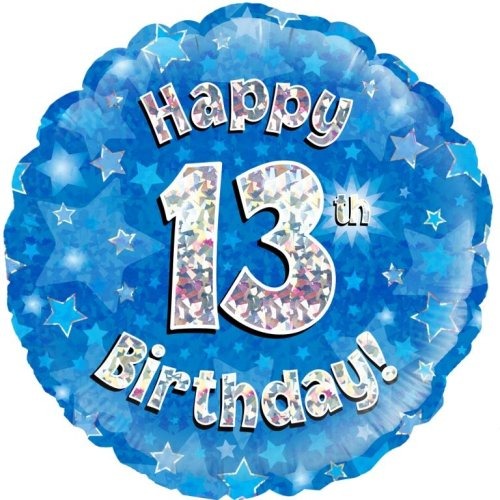 Foil Balloon 45cm Blue Holo Happy Birthday #13