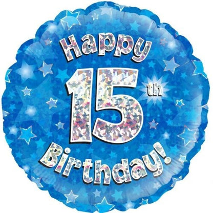 Foil Balloon 45cm Blue Holo Happy Birthday #15