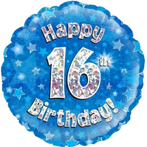 Foil Balloon 45cm Blue Holo Happy Birthday #16