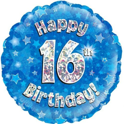 Foil Balloon 45cm Blue Holo Happy Birthday #16