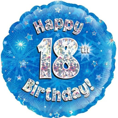 Foil Balloon 45cm Blue Holo Happy Birthday #18