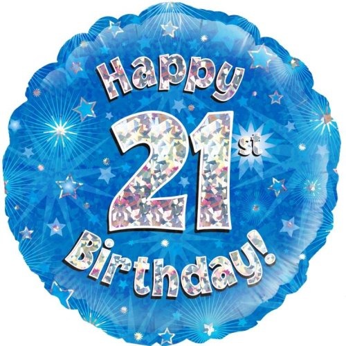 Foil Balloon 45cm Blue Holo Happy Birthday #21