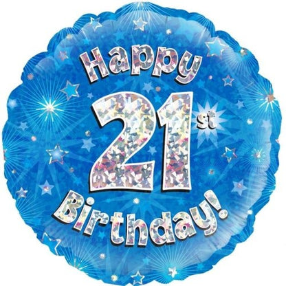 Foil Balloon 45cm Blue Holo Happy Birthday #21