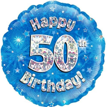 Foil Balloon 45cm Blue Holo Happy Birthday #50