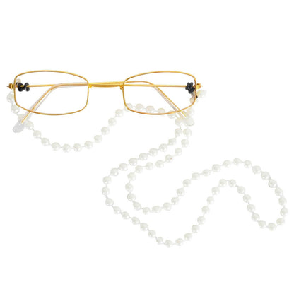 Gold Rim Grandma Glasses with Pearl Chain