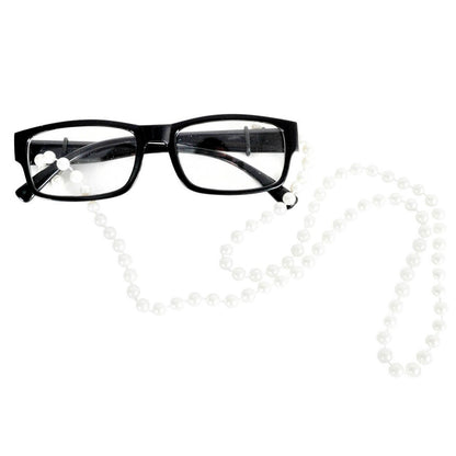 Black Rim Grandma Glasses with Pearl Chain