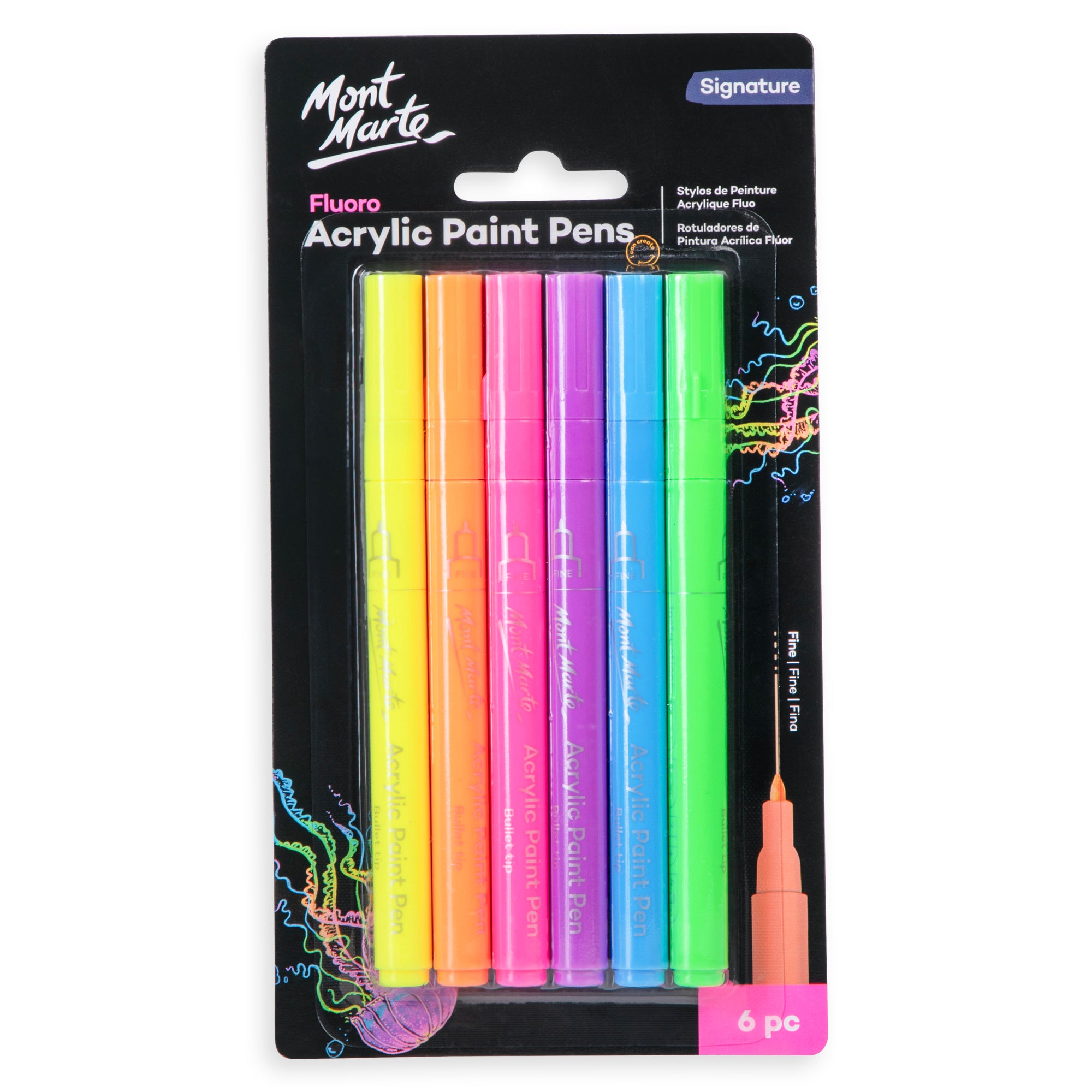 Fluoro Acrylic Paint Pens Fine Tip 6pc image 0