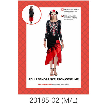 Adult Spanish Skeleton Girl Costume M/L