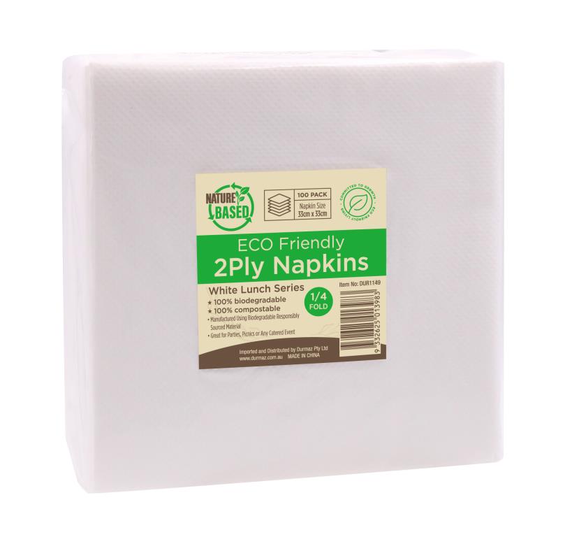 100PK White Paper Napkins (Lunch Series) - 33CM X 33CM