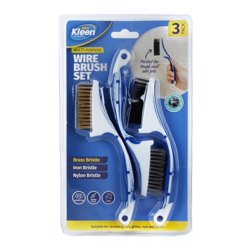 Wire Brush Set Includes Nylon, Brass & Iron Bristles 17.5cm x 1cm x 3cm 3pc