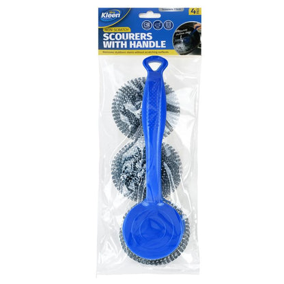 Scourer With Handle Includes 2 Refill Scourers 4pc