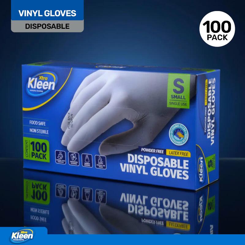 Gloves Powder Free Disposable - Vinyl - Clear - Small 100pk (Length 240mm x Width Palm 85mm x Thickness 0.10mm)