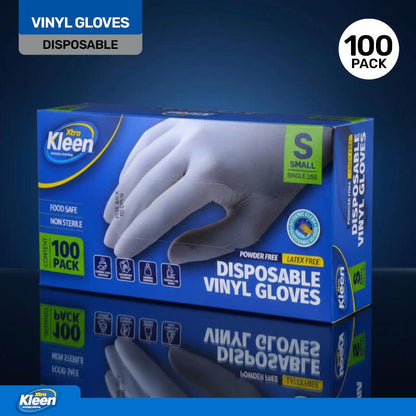 Gloves Powder Free Disposable - Vinyl - Clear - Small 100pk (Length 240mm x Width Palm 85mm x Thickness 0.10mm)