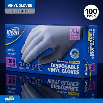 Gloves Powder Free Disposable - Vinyl - Clear - XLarge 100pk (Length 245mm x Width Palm 110mm x Thickness 0.10mm)