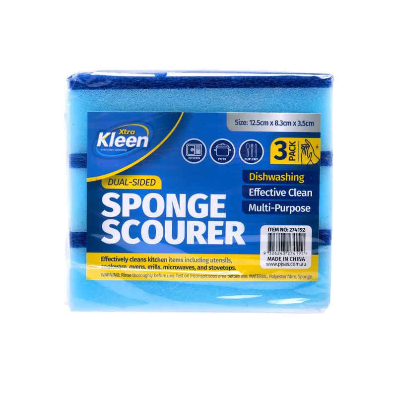 Sponge With Top Scourer 3pk - 12.5cm x 8.3cm x 3.5cm