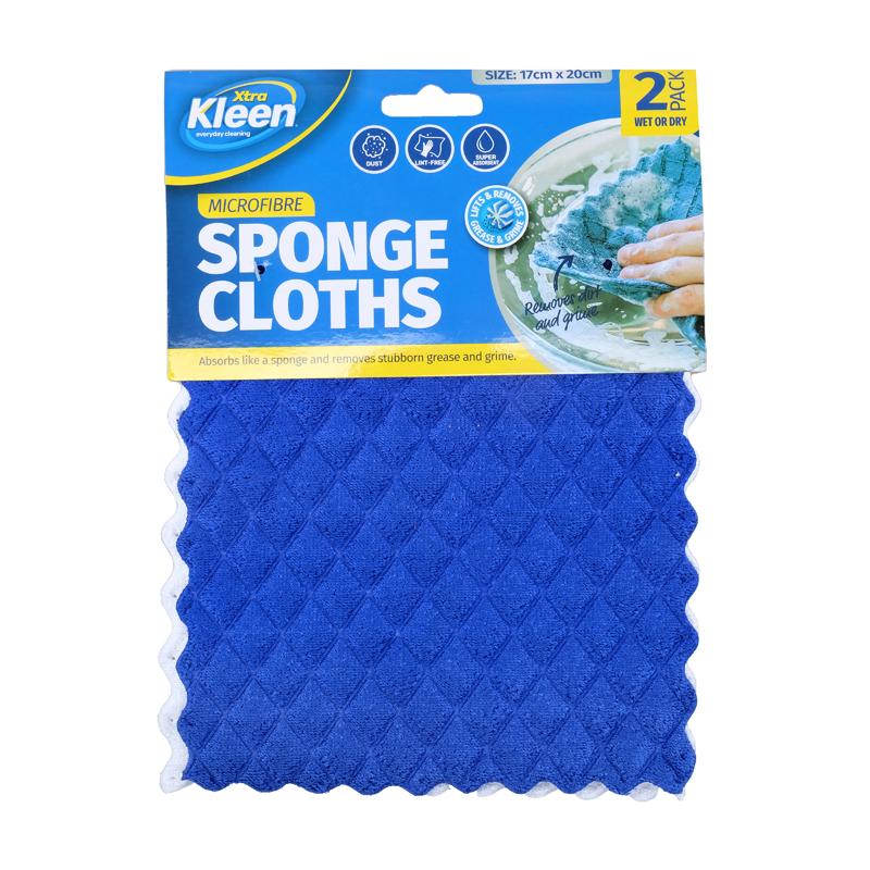 Sponge Core Microfibre Cloth 17cm x 20cm 2pk Blue & White