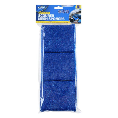 Mesh Sponge Scourer 11cm x 8cm x 1.5cm - 6pk - Blue