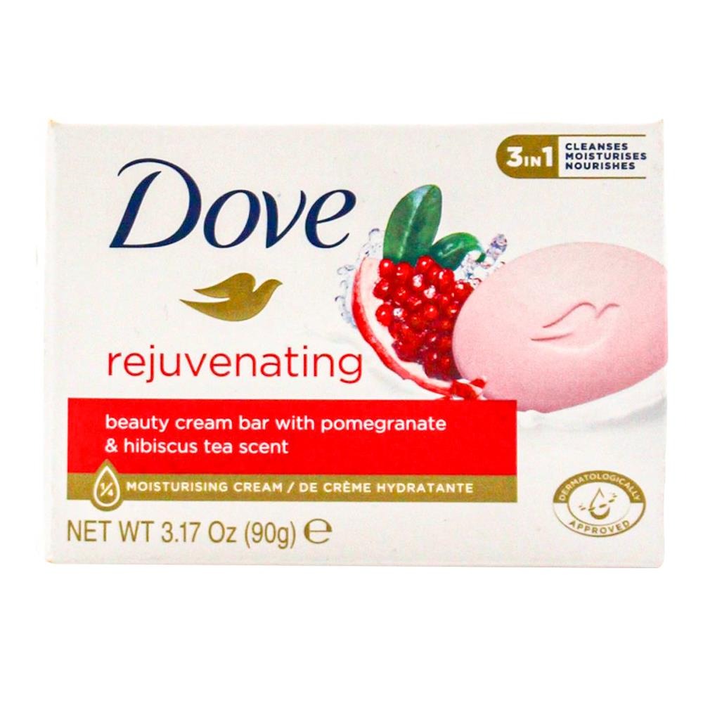 DOVE 90g BEAUTY CREAM BAR REJUVENATING POMEGRANATE AND HIBISCUS TEA SCENT 3 IN 1 CLEANSES MOISTURISES NOURISHING