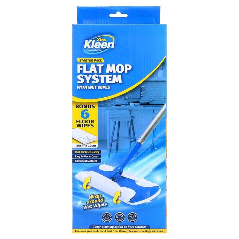 Flat Floor Mop System Starter Pack with 6 x Wet Wipes