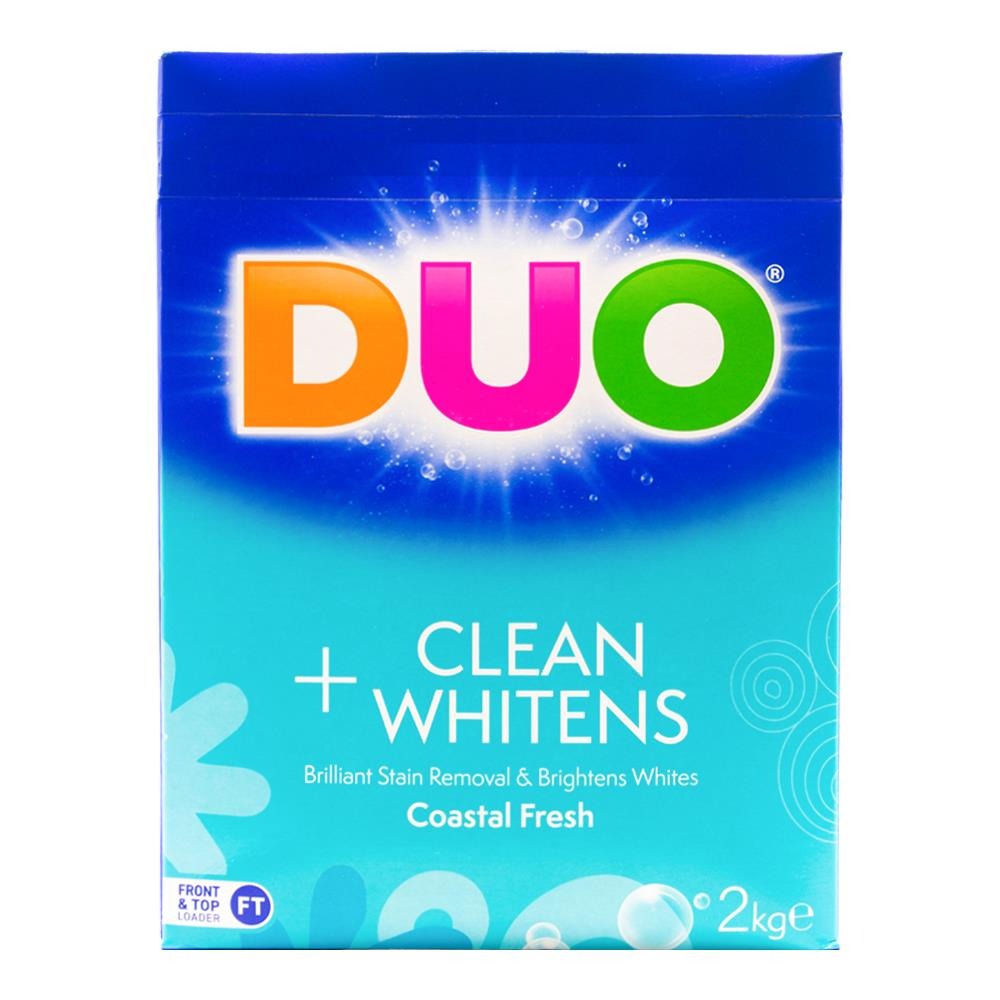 DUO 2kg LAUNDRY POWDER FRONT & TOP LOADER CLEANS+WHITENS OPTI BRIGHTENER SYSTEM LINEN FRESH