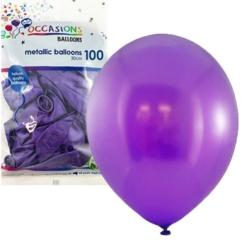 Metallic 30cm Latex Balloons 100pk - Purple image 0