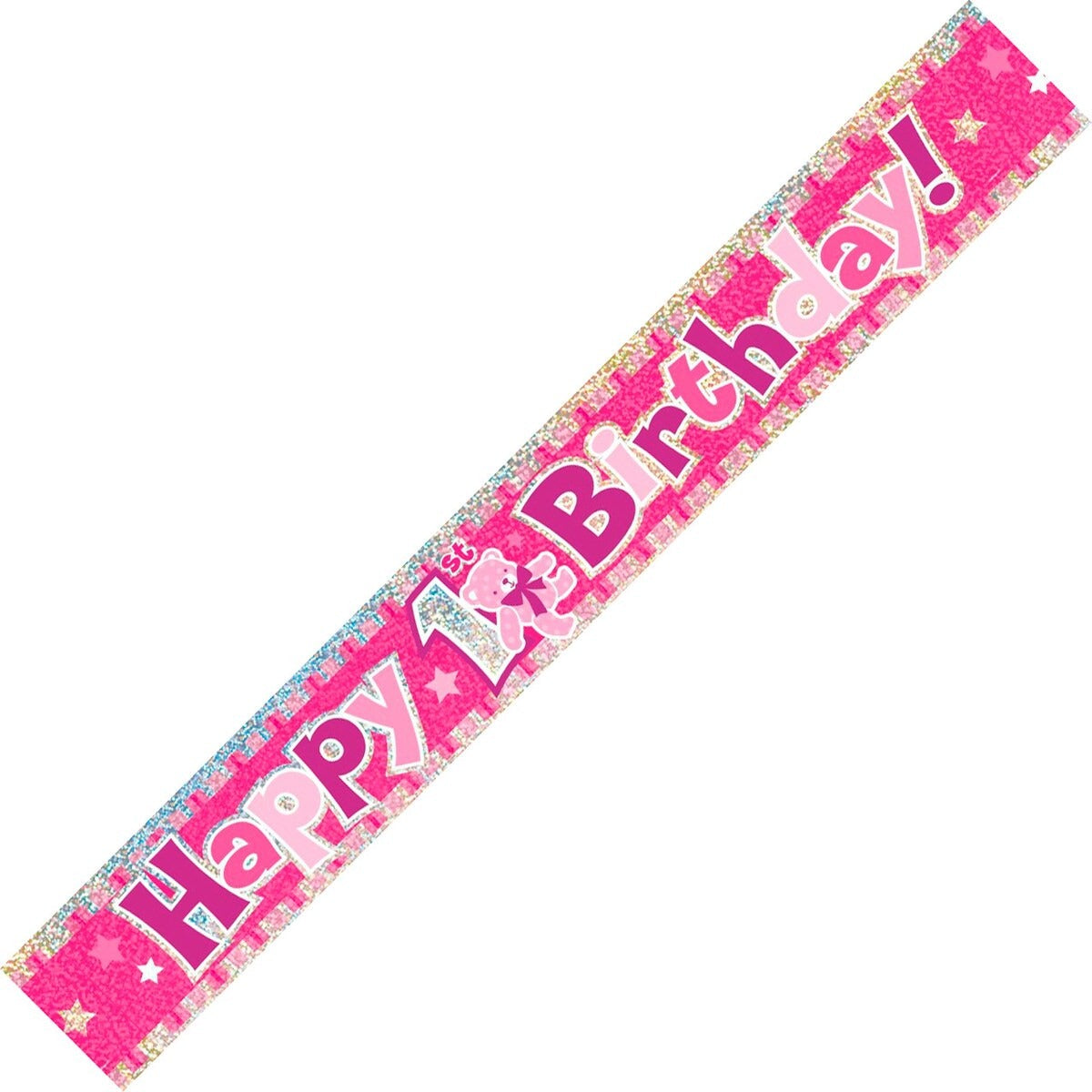 HAPPY 1st BIRTHDAY PINK PRISM BANNER 12ft image 0