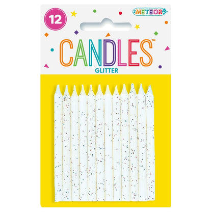 12 GLITTER CANDLES - WHITE image 0