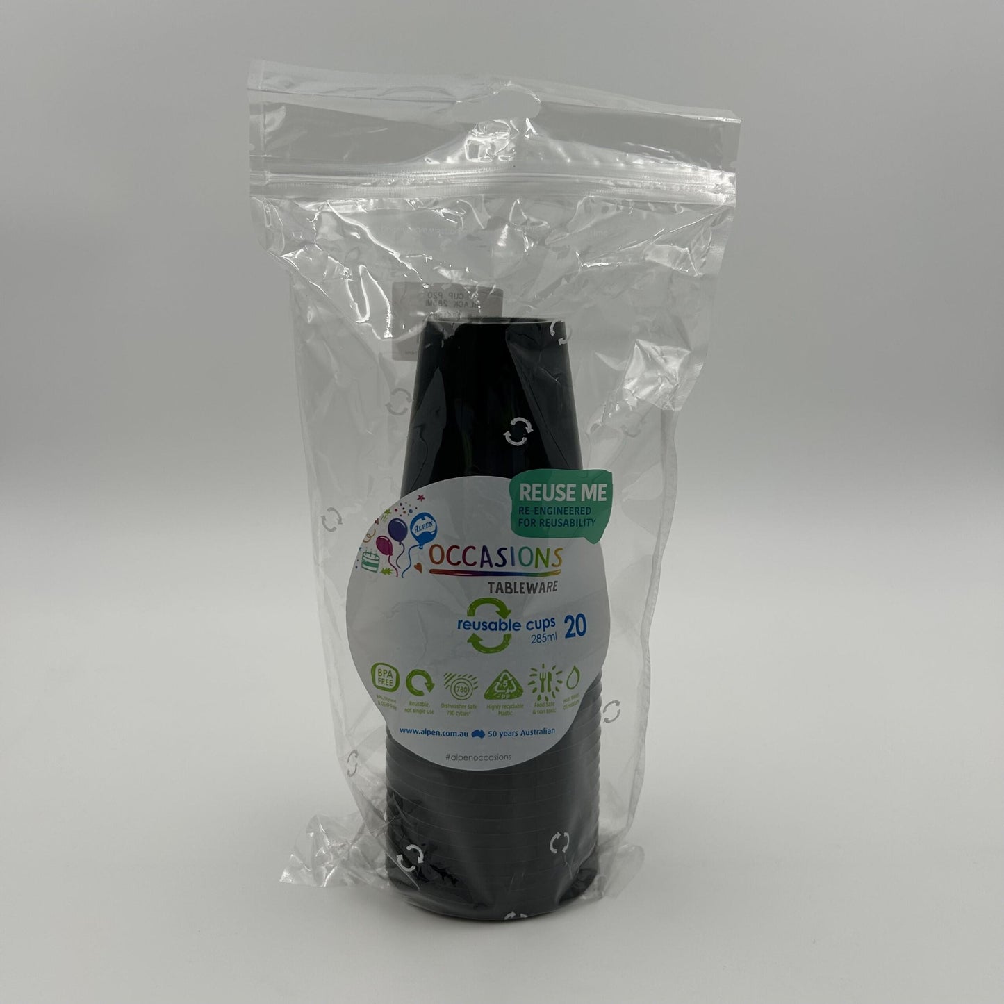 Black Plastic Cup 285ml Pack 20 image 0