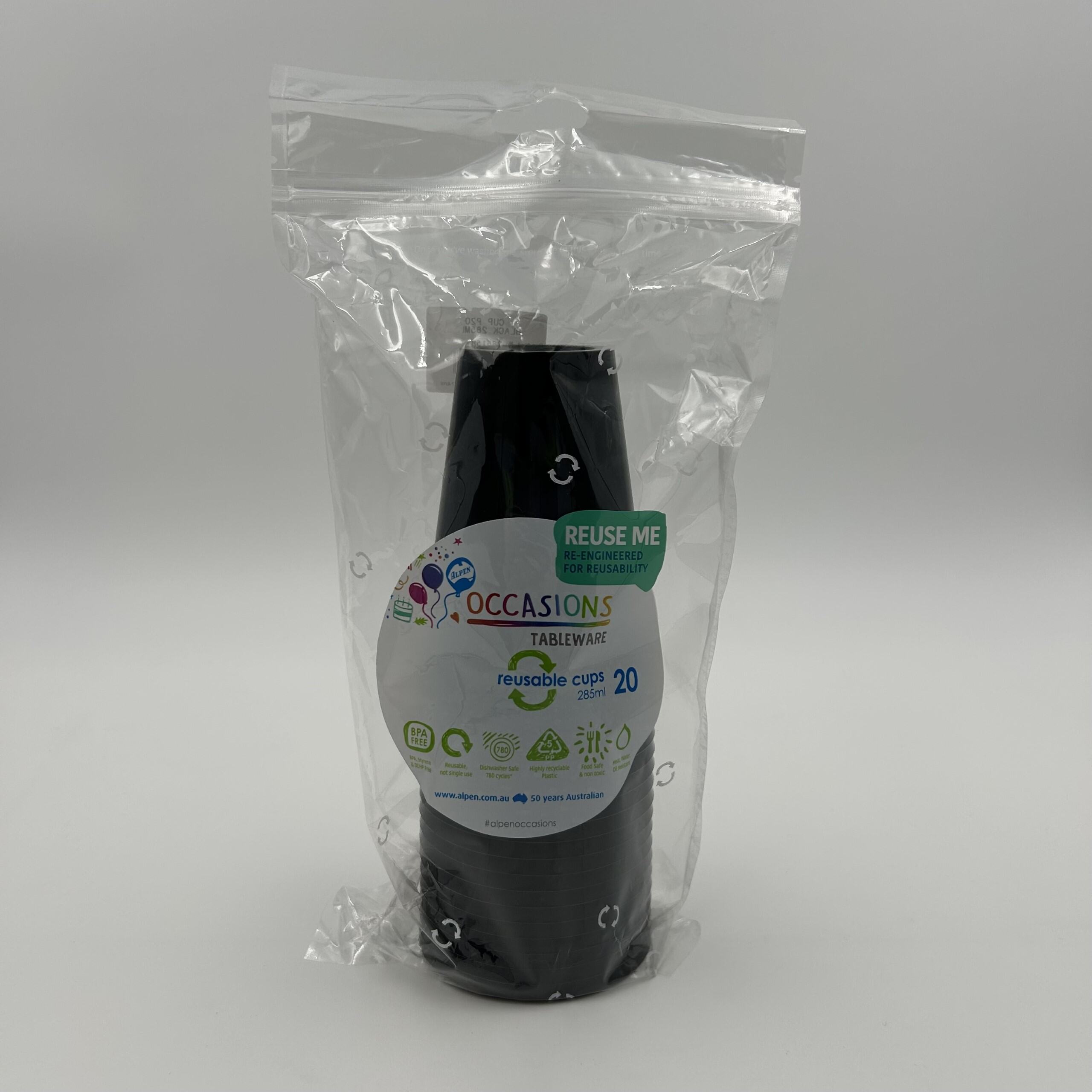 Black Plastic Cup 285ml Pack 20 image 0