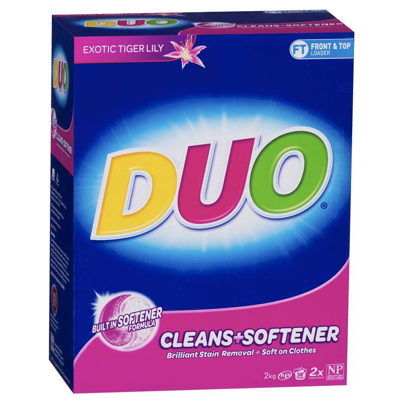 DUO 2kg LAUNDRY POWDER FRONT & TOP LOADER CLEANS & SOFTENER EXOTIC TIGER LILY