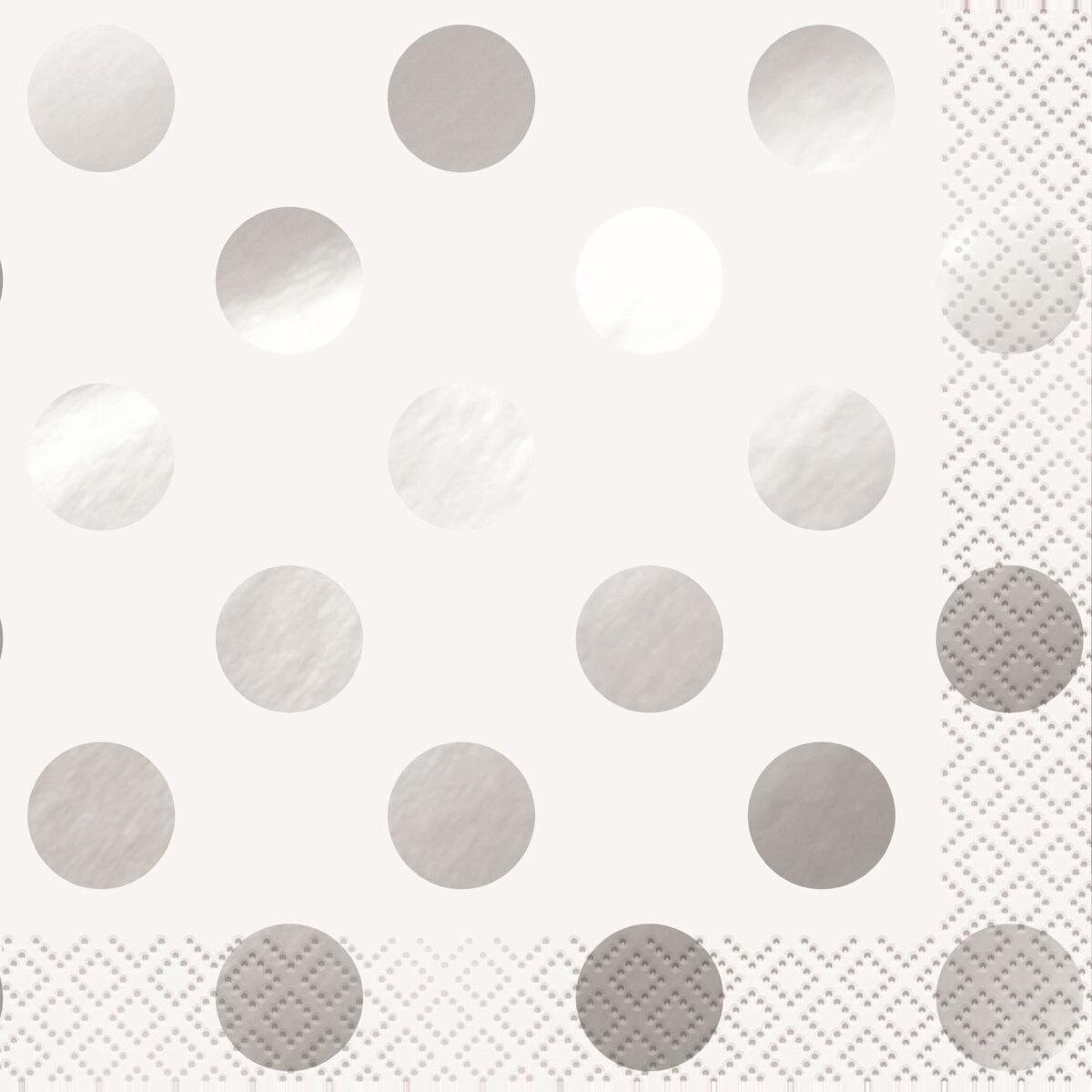 Silver Foil Dots 16pk Cocktail Beverage Napkins