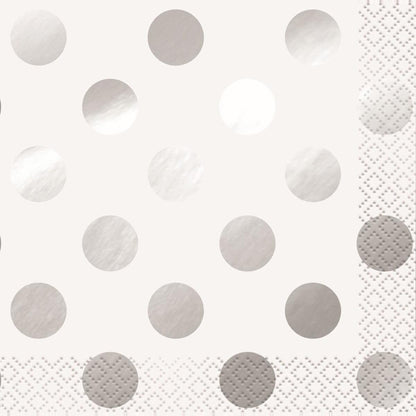 Silver Foil Dots 16pk Cocktail Beverage Napkins