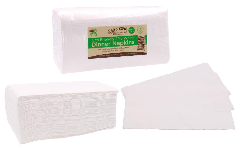 White Dinner Series Napkins (40CM x 40CM) GT Fold 1/8 2PLY-50PK