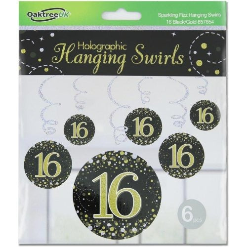 Sparkling Fizz Black & Gold Hanging Swirl #16 Pk6 image 0