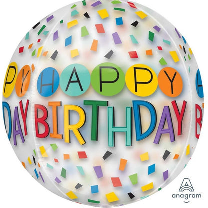 Orbz XL Clear Happy Birthday Rainbow 40cm