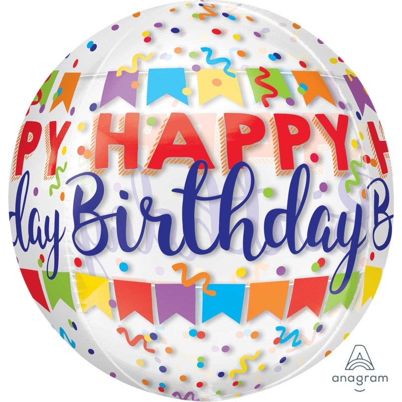 Orbz XL Clear Happy Birthday Confetti Banner 40cm