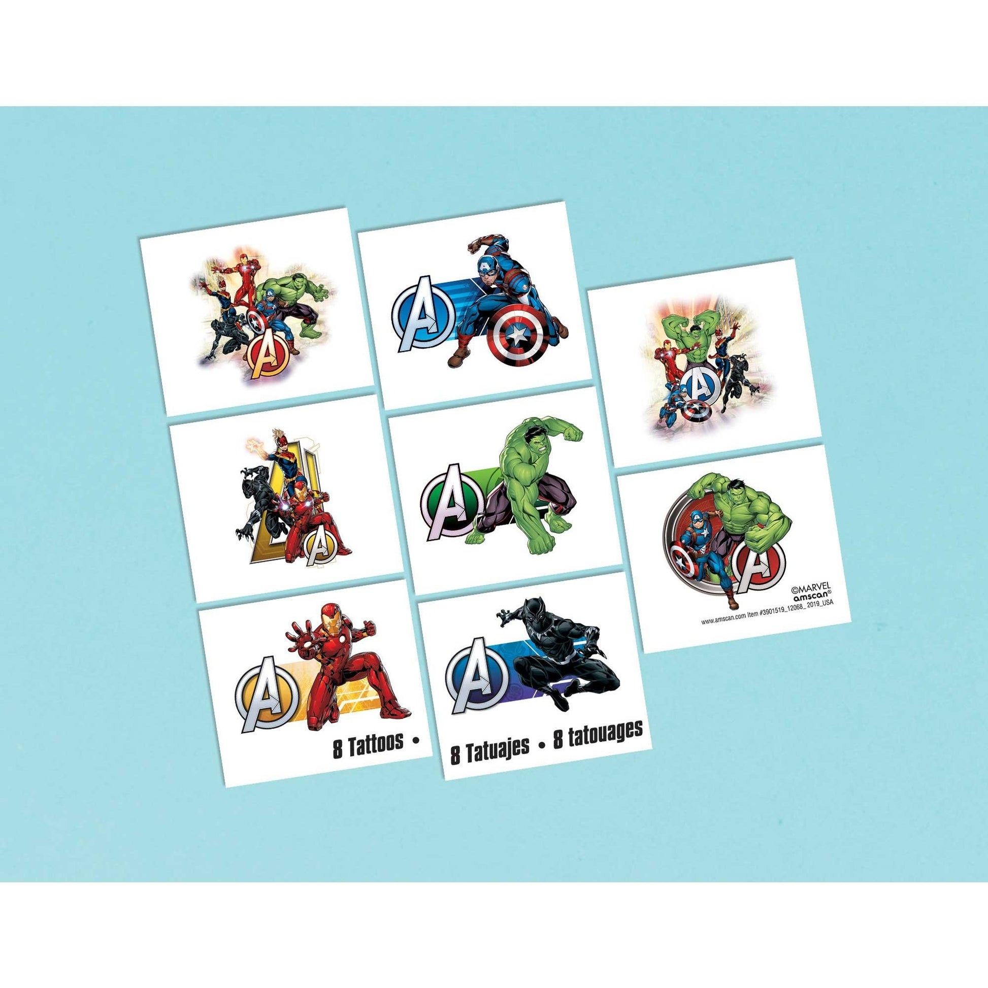 Marvel Avengers Powers Unite 8pk Tattoos