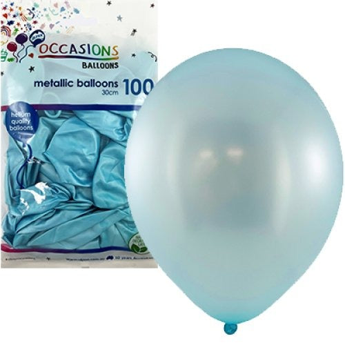 Metallic 30cm Latex Balloons 100pk - Light Blue image 0