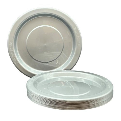 Silver Plastic Dinner Plates Pack 20 image 0