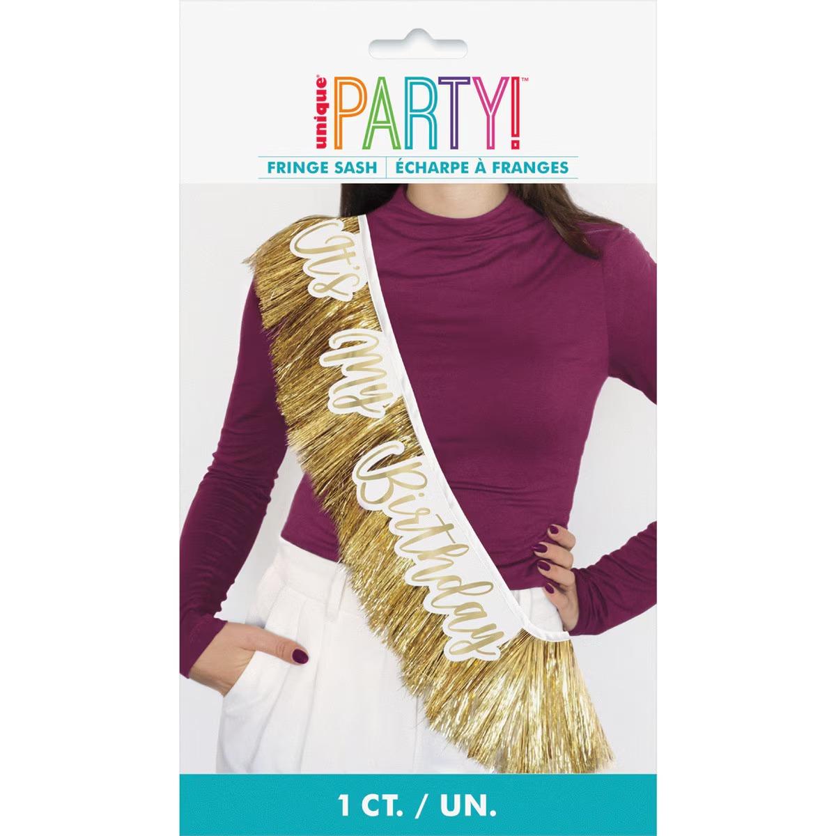 Its My Birthday Gold Fringe Sash